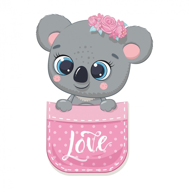 Download Cute baby koala bear in pocket. illustration | Premium Vector