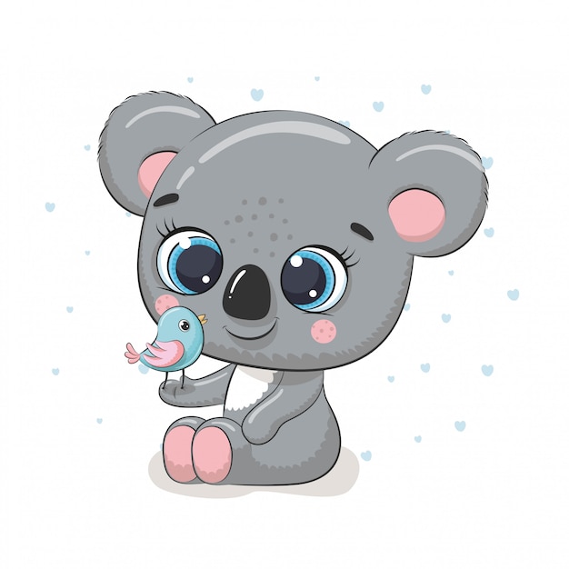 Download Premium Vector | Cute baby koala with bird. illustration ...