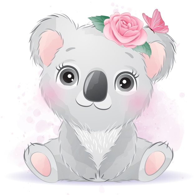 Download Cute baby koala with floral | Premium Vector