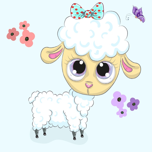 Download Cute baby lamb cartoon hand drawn | Premium Vector