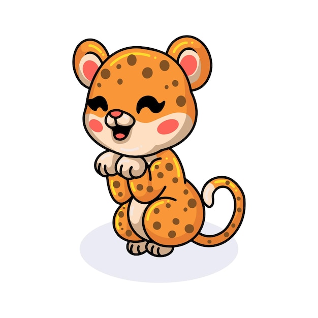 Premium Vector | Cute baby leopard cartoon posing