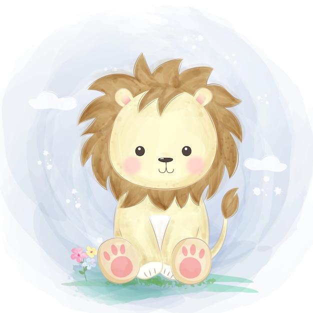 Download Cute baby lion in the garden | Premium Vector
