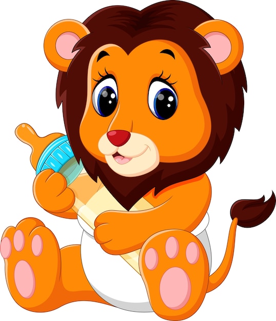 Download Premium Vector | Cute baby lion holding milk bottle
