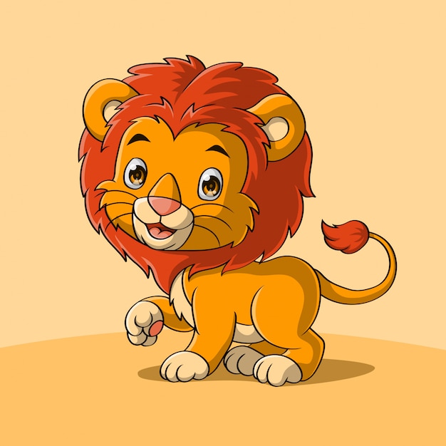 Download Cute baby lion waving a hand | Premium Vector
