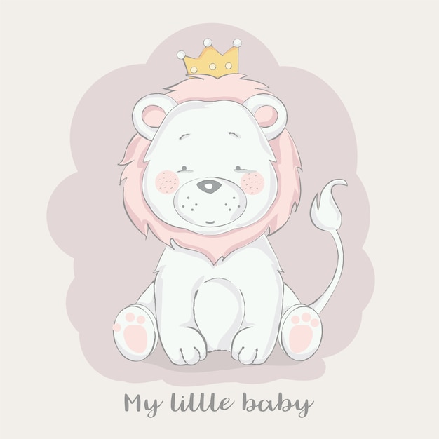 Download Cute baby lion with crown cartoon Vector | Premium Download