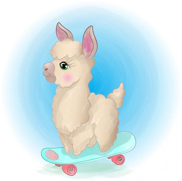 Download Cute baby llama watercolor drawing | Premium Vector
