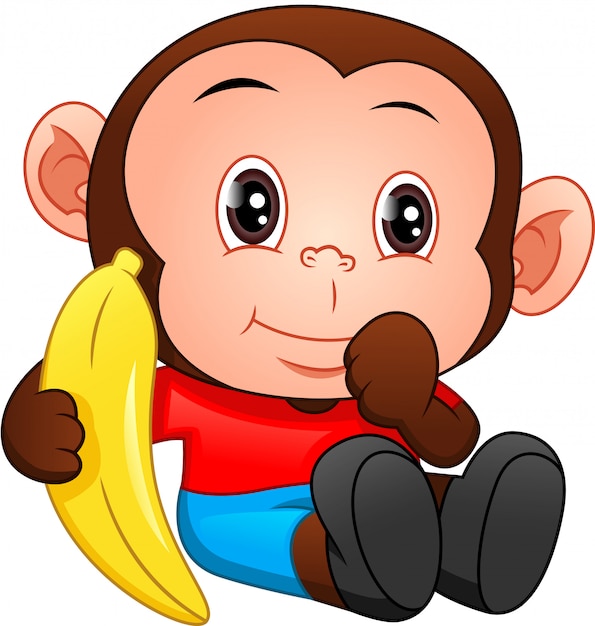 Cute baby monkey cartoon holding banana | Premium Vector