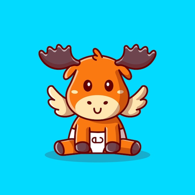 Download Free Vector | Cute baby moose sitting cartoon icon ...