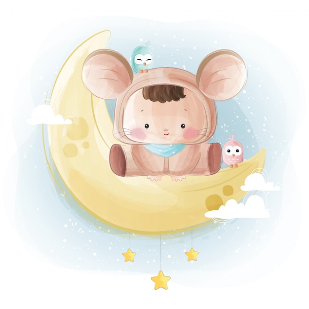 Premium Vector Cute Baby In Mouse Costume