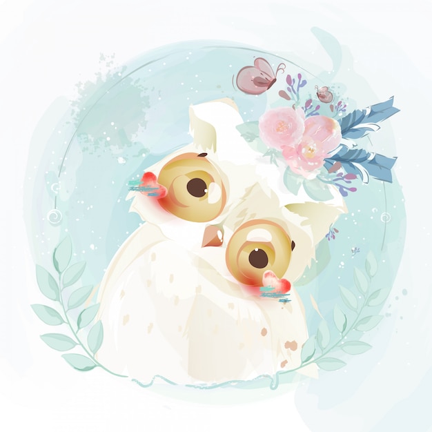 Download Cute baby owl hand drawn in sweet watercolor style ...