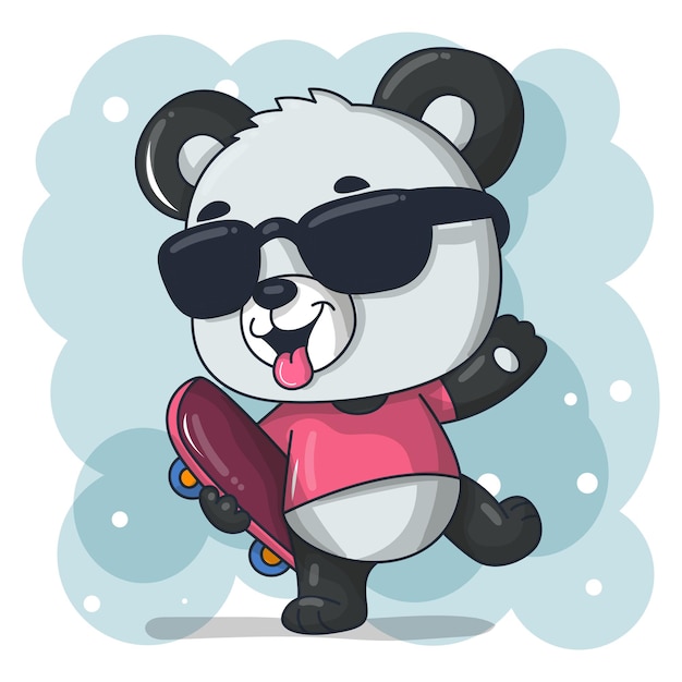 Premium Vector Cute Baby Panda Cartoon With Skateboard Illustration