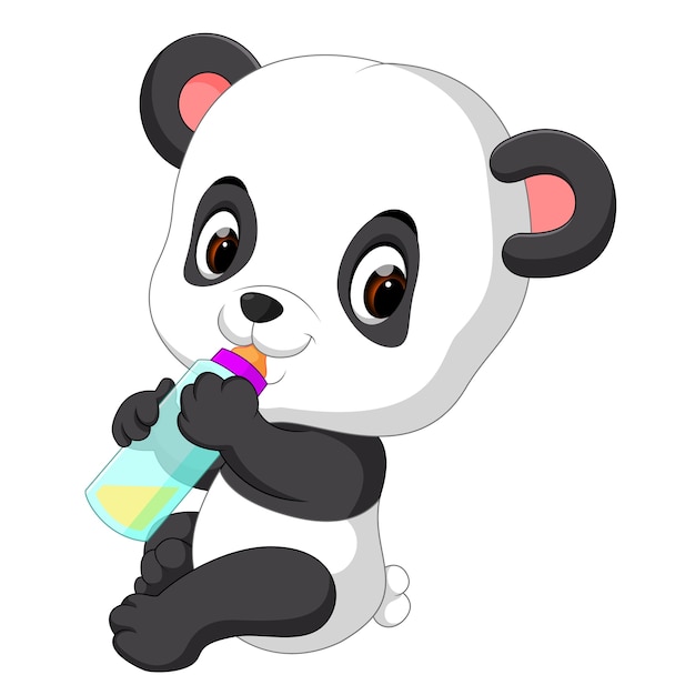 Download Cute baby panda holding milk bottle | Premium Vector