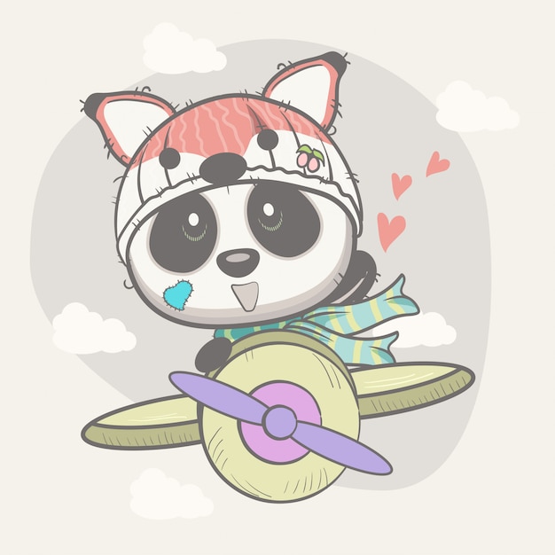 Download Cute baby panda on a plane Vector | Premium Download