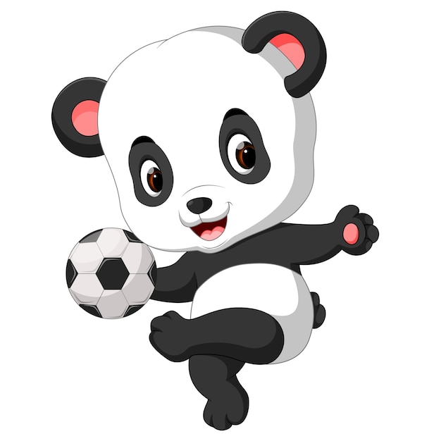 Download Cute baby panda playing soccer | Premium Vector