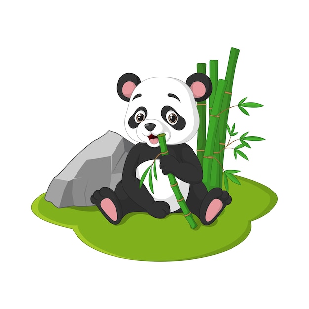 竹の茎を食べて座っているかわいい赤ちゃんパンダ プレミアムベクター