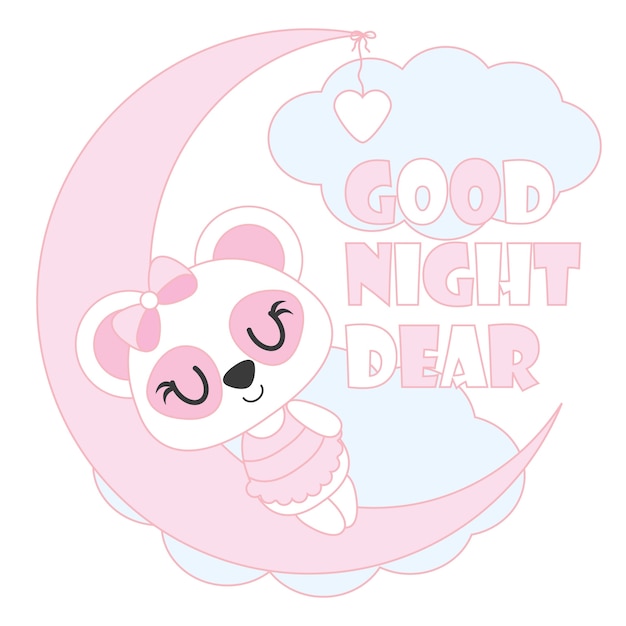 かわいいベビーパンダは ベビーシャワーカードデザイン 子供のtシャツのデザイン および壁紙の月のベクトルの漫画の図で眠る プレミアムベクター