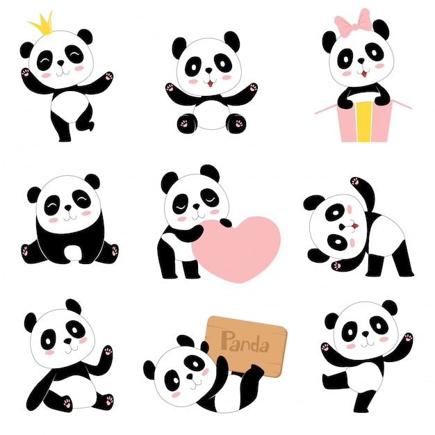 Premium Vector Cute Baby Pandas Toy Animals Chinese Symbols Panda Bear Adorable Funny Baby Mascot Characters Collection In Cartoon Style