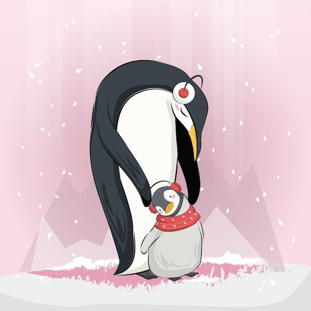 Download Premium Vector | Cute baby penguin with his mommy