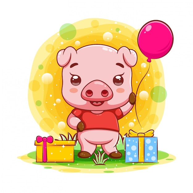 Download Cute baby pig with many gifts | Premium Vector