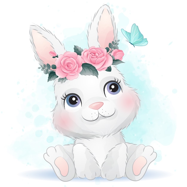 Premium Vector | Cute baby rabbit with floral