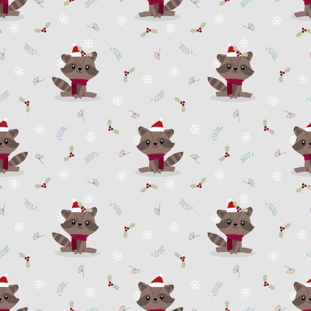 Download Premium Vector | Cute baby raccoon in christmas season seamless pattern vector