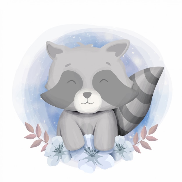 Download Cute baby raccoon smile portrait illustration | Premium Vector