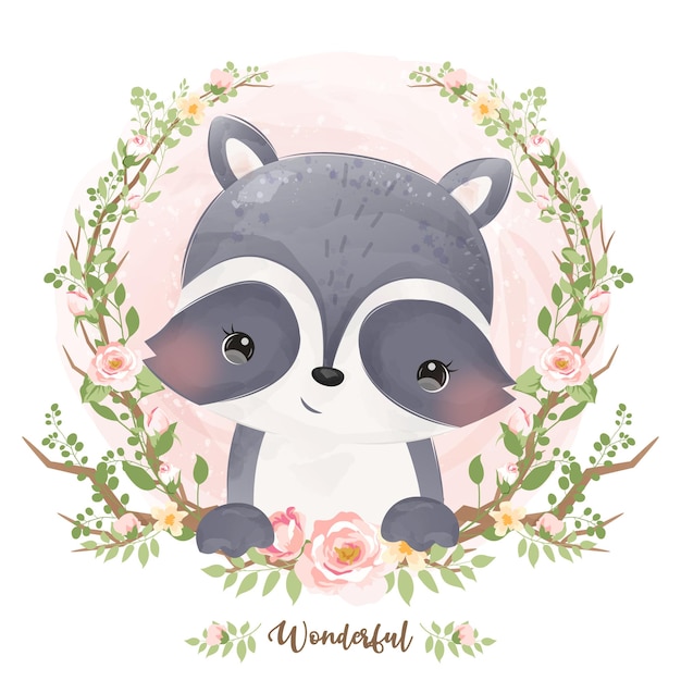 Premium Vector | Cute baby raccoon in watercolor