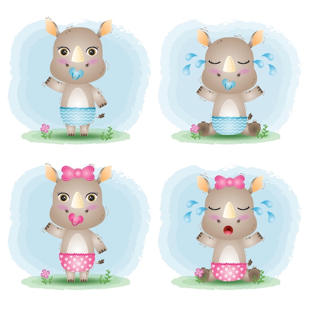 Download Cute baby rhino collection in the children's style ...