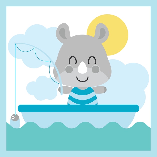 プレミアムベクター かわいい赤ちゃんサイコは海で釣っているベビーシャワーカードのデザイン 子供のtシャツのデザイン および壁紙 のためのベクトルの漫画のイラスト
