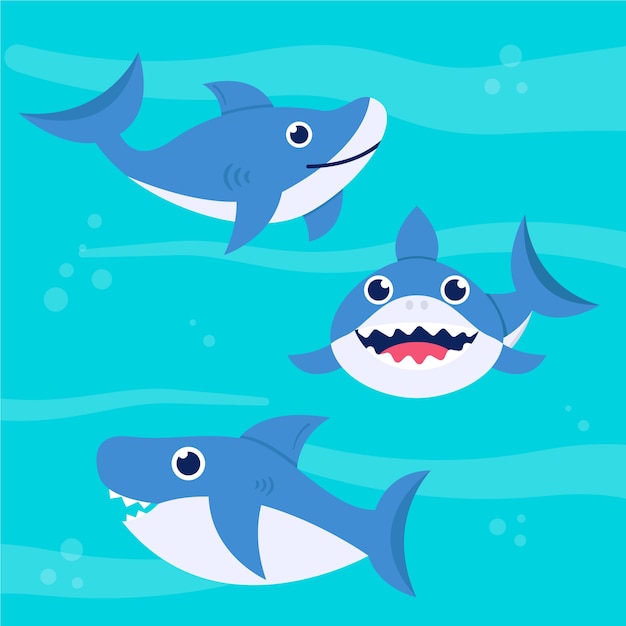 Download Cute baby shark in flat design | Free Vector