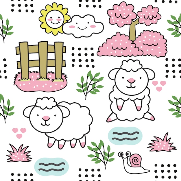 Download Cute baby sheep cartoon pattern | Premium Vector