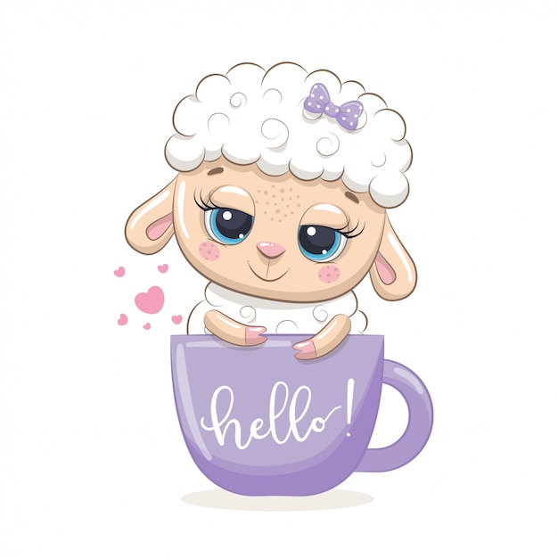 Download Premium Vector | Cute baby sheep in cup.