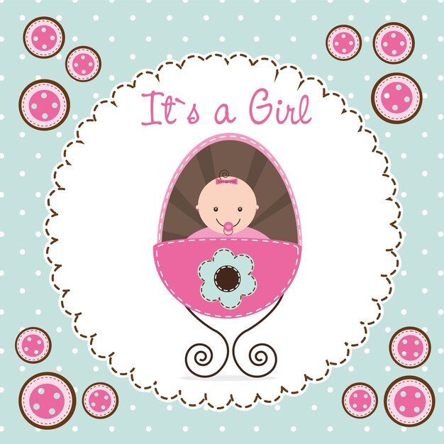 Premium Vector | Cute baby shower card baby girl vector illustration