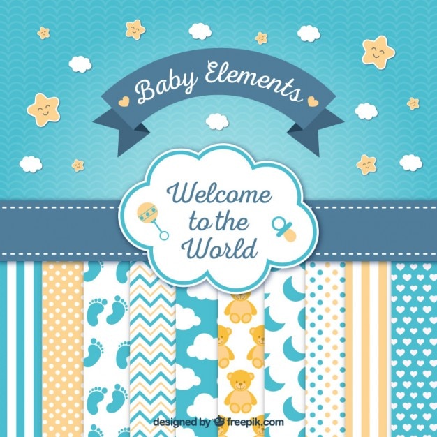 Cute baby shower card with nice elements Free Vector