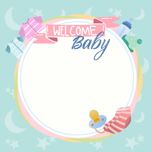 Download Cute baby shower and new born design banner background vector with pacifier, baby clothes ...