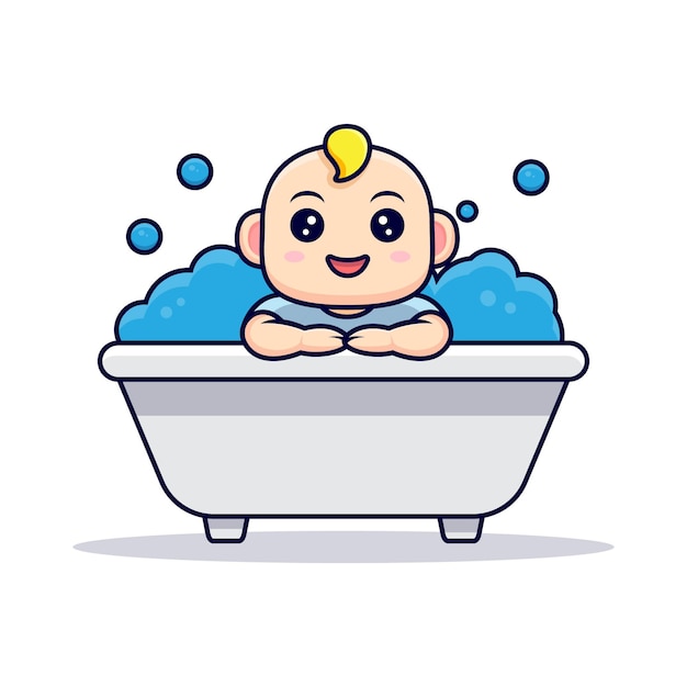 Premium Vector Cute Baby Take A Bath Inside Bathtub