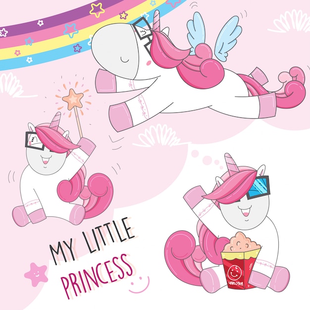 Cute baby unicorn cartoon hand drawn Vector | Premium Download