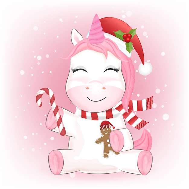 Premium Vector Cute Baby Unicorn And Gingerbread Cartoon Hand Drawn Christmas Season Watercolor Illustration