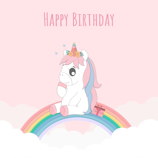Download Cute baby unicorn happy birthday | Premium Vector