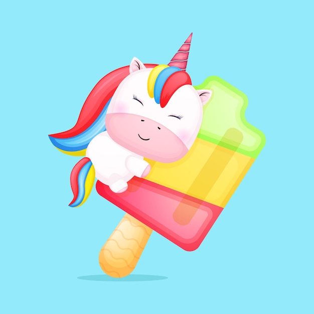 Download Premium Vector | Cute baby unicorn hugging rainbow ice cream cartoon