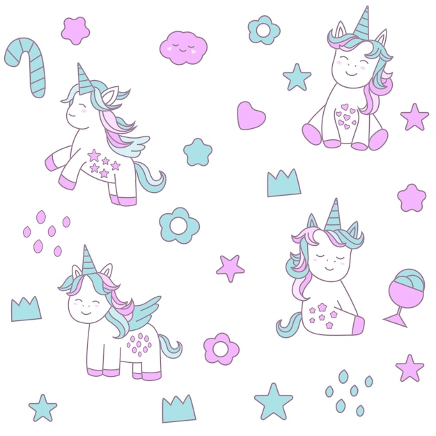 Cute baby unicorn seamless pattern | Premium Vector