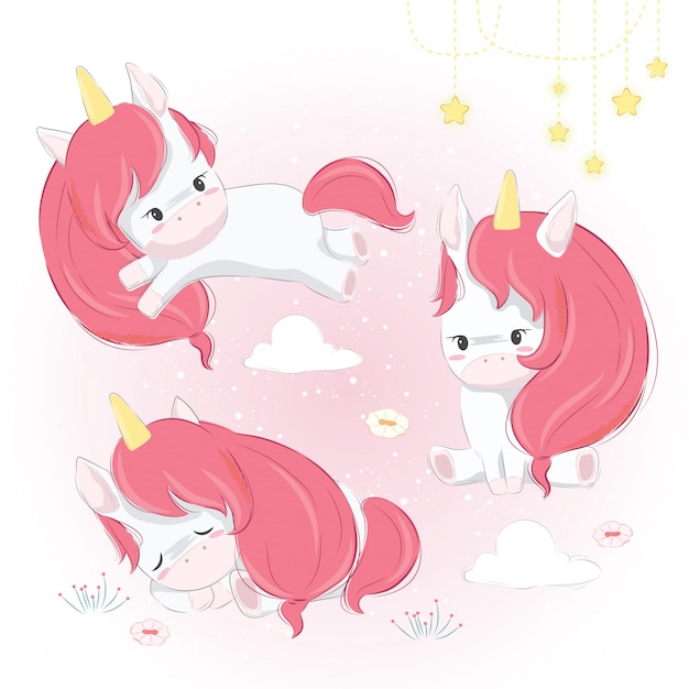 Download Cute baby unicorn set | Premium Vector