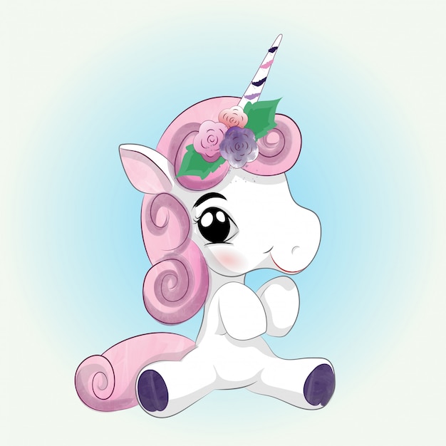 Cute baby unicorn watercolor drawing | Premium Vector