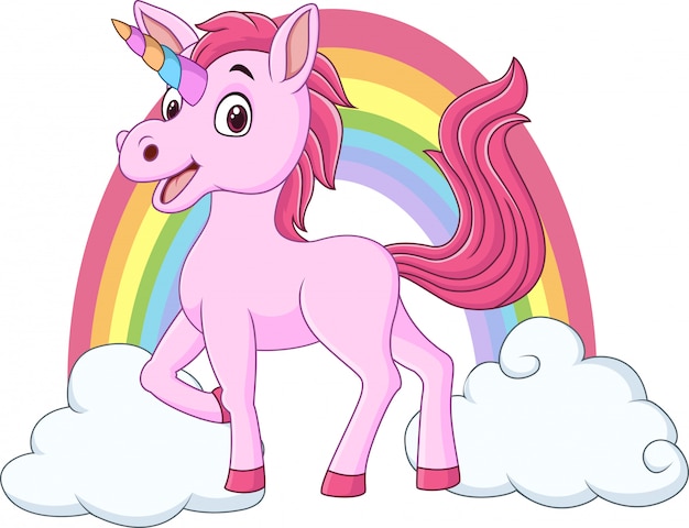 Cute baby unicorn with clouds and rainbow | Premium Vector