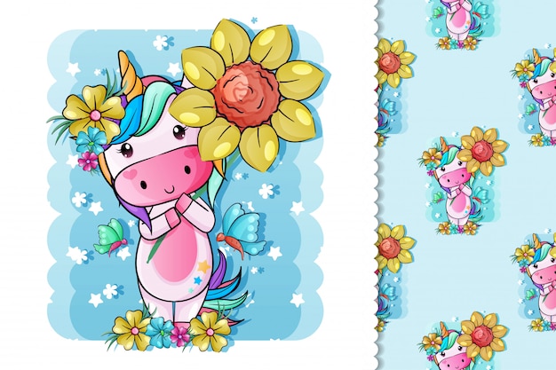 Download Cute baby unicorn with flowers | Premium Vector