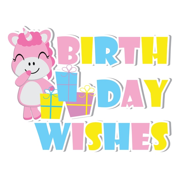かわいい赤ちゃんユニコーン ギフトボックス 漫画 誕生日のはがき 壁紙 グリーティングカード 子供のためのtシャツのデザイン プレミアムベクター