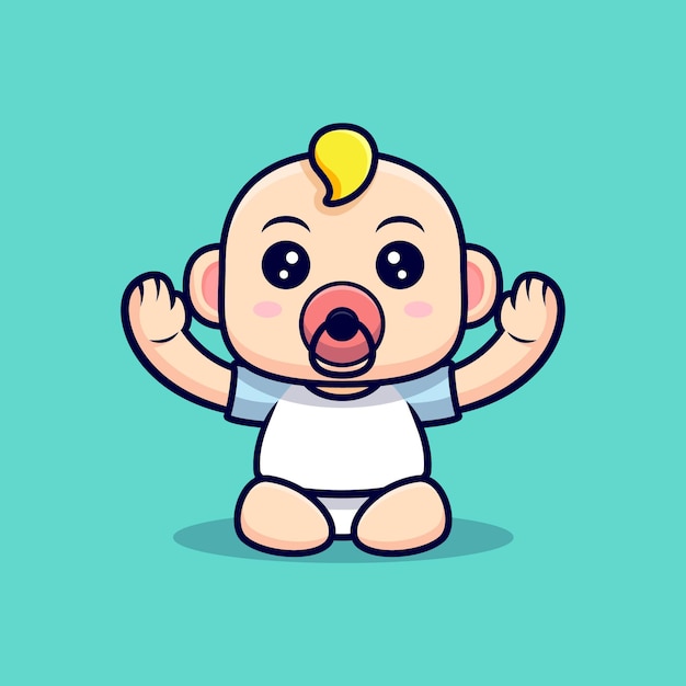 Premium Vector | Cute baby want to be carried. icon character illustration