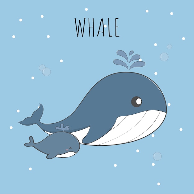 Download Cute baby whale and mom pastel cartoon Vector | Premium Download