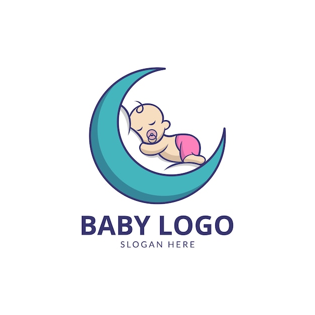 Premium Vector Cute Baby With Moon Logo Design