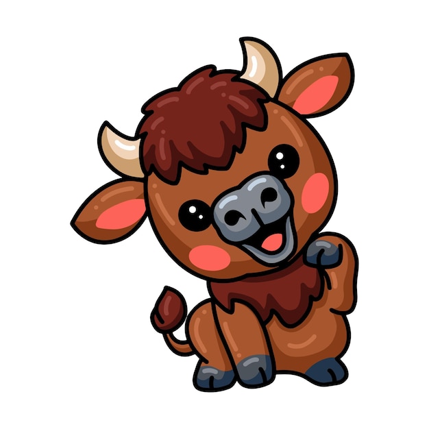 Premium Vector | Cute baby yak cartoon sitting